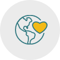 Icon of a world with a heart on top of it.