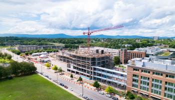 aerial view of Carilion Taubman Cancer Center construction